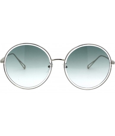 Oversized Womens Oversized Round Sunglasses Metal & Plastic Double Frame UV 400 - Silver Clear (Green) - C6195OT5U9G $10.15