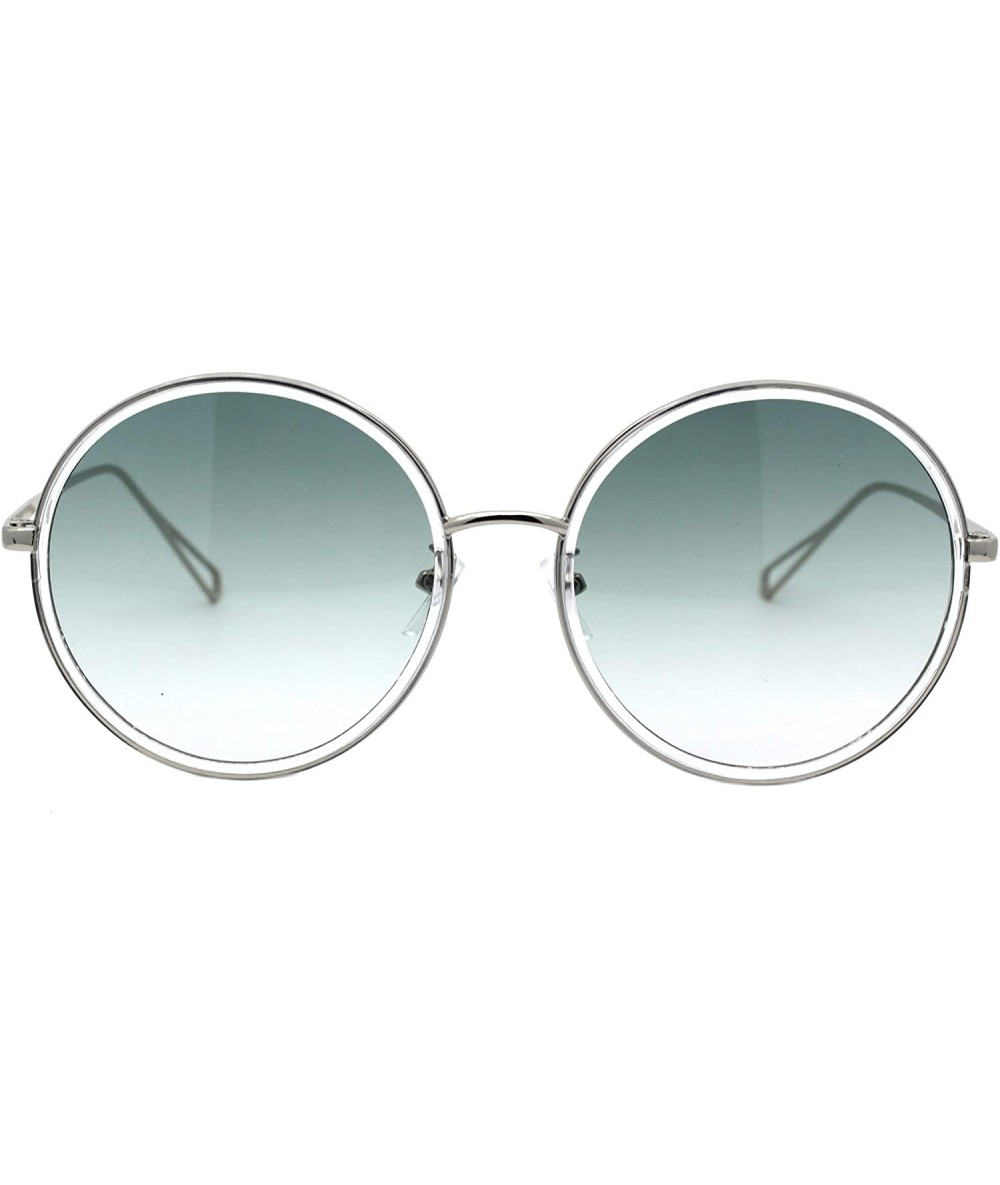 Oversized Womens Oversized Round Sunglasses Metal & Plastic Double Frame UV 400 - Silver Clear (Green) - C6195OT5U9G $10.15