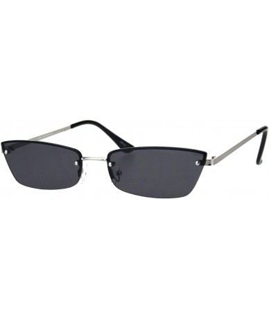 Rectangular Womens Half Rim Rimless Style Sunglasses Chic Skinny Rectangular Shades - Silver (Black) - CM18O5CUQ2E $12.92