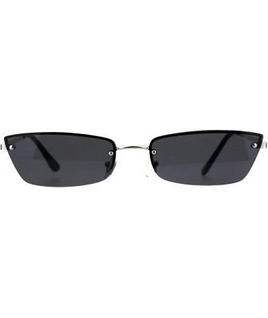 Rectangular Womens Half Rim Rimless Style Sunglasses Chic Skinny Rectangular Shades - Silver (Black) - CM18O5CUQ2E $12.92