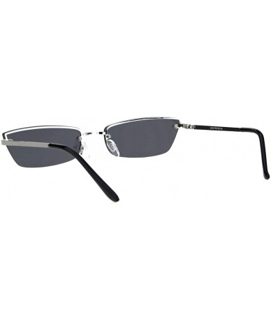 Rectangular Womens Half Rim Rimless Style Sunglasses Chic Skinny Rectangular Shades - Silver (Black) - CM18O5CUQ2E $12.92