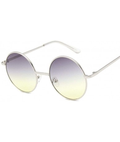 Round Retro Round Sunglasses Women Vintage Small Unisex Metal Frame Color Lenses Sun Glasses Female UV400 - Goldblue - CA199Q...