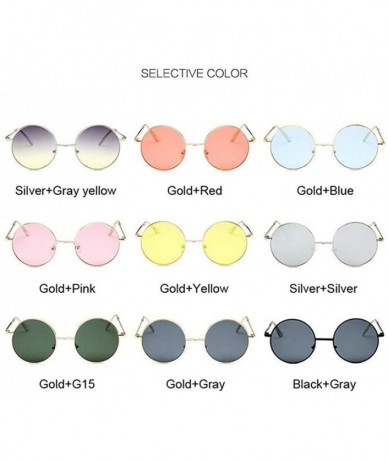 Round Retro Round Sunglasses Women Vintage Small Unisex Metal Frame Color Lenses Sun Glasses Female UV400 - Goldblue - CA199Q...