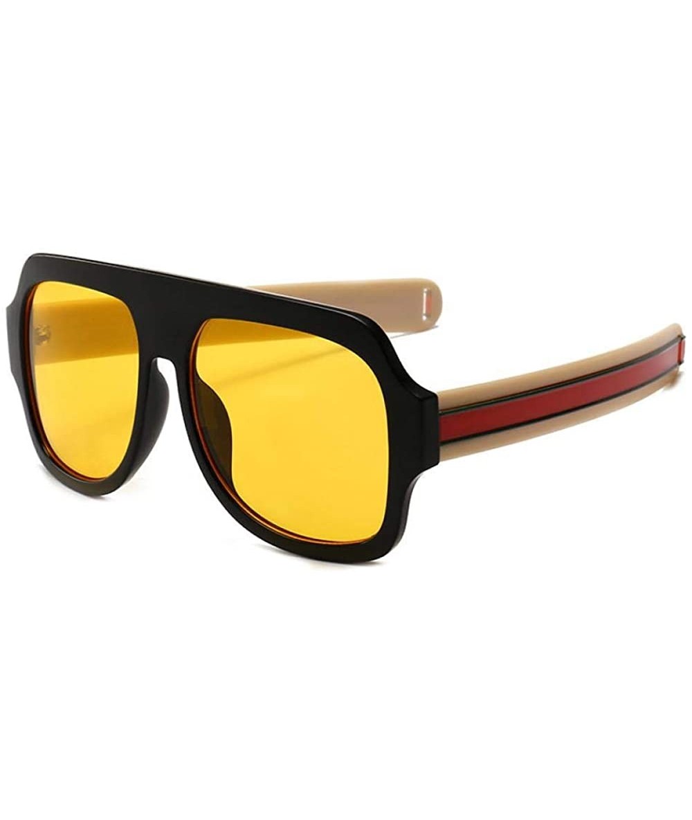 Oversized Men Retro Oversized Sunglasses 2019 Classic Brand Designer Unisex Black - Yellow - CB18XDUTWWI $12.18