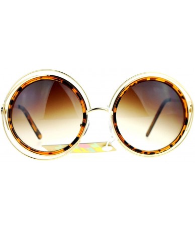 Oversized Retro Circle Round Oversize Double Frame Fashion Sunglasses - Tortoise Gold - CJ1203SDMJ1 $29.25