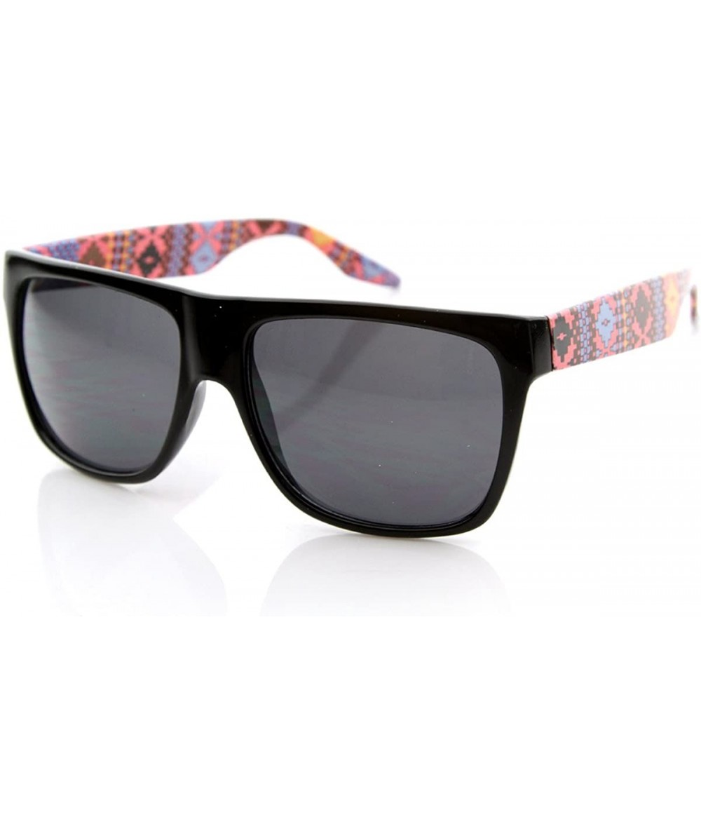 Wayfarer Native Print Classic Retro Fashion Flat Top Horn Rimmed Style Sunglasses (Pink) - CE11988CNKR $11.84