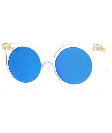 Cat Eye Womens Trendy Runway Mirrored Lens 80's Thick Plastic Cat Eye Sunglasses - Clear Blue - CU120IUQZNJ $14.31