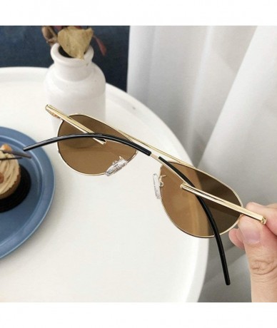 Oval Fashion Small Oval Sunglasses Women's Metal Frame Concave Shape Brand Designer Party Sunglasses - Brown - CT192O5YEH4 $1...