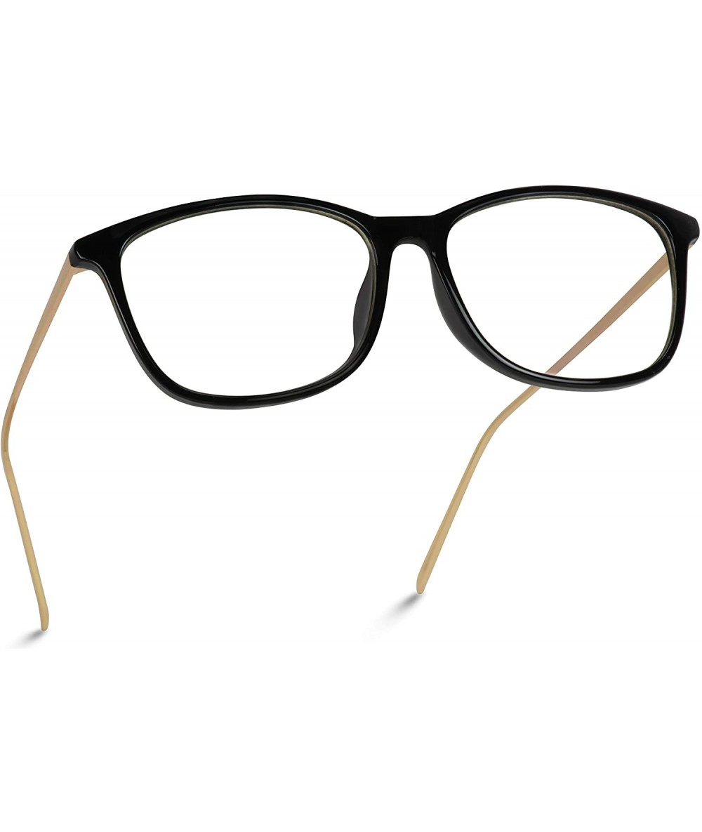 Square Rectangular Slim Elegant Fashion Clear Glasses - Black Frame/Gold Arms - CB12O40GQYC $22.81