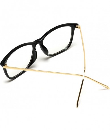 Square Rectangular Slim Elegant Fashion Clear Glasses - Black Frame/Gold Arms - CB12O40GQYC $22.81