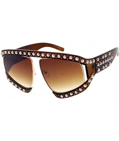 Shield Rhinestone Flat Top Bulky Frame Retro Fashion Sunglasses - Brown - C418UET8YDY $44.85