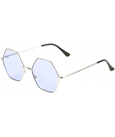 Butterfly Geometric Hexagon Thin Metal Frame Sunglasses - Blue - C6197S747WL $16.46