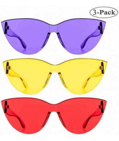 Cat Eye Colorful One Piece Rimless Transparent Cat Eye Sunglasses for Women Tinted Candy Colored Glasses - CG18RDN7SRG $14.95