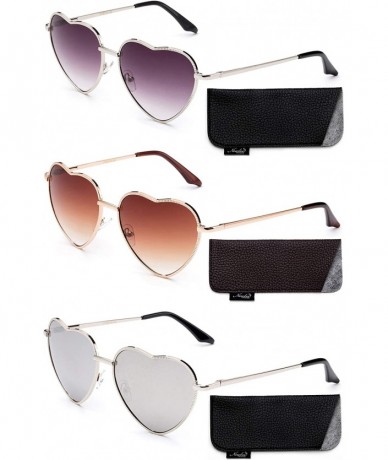 Aviator Women Heart Sunglasses Metal Frame Spring Hinged Lovely Aviator Heart Shape Mirror Flash Lens - CF18KI6UNEC $34.49