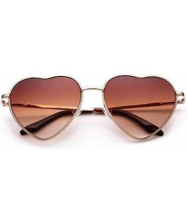 Aviator Women Heart Sunglasses Metal Frame Spring Hinged Lovely Aviator Heart Shape Mirror Flash Lens - CF18KI6UNEC $22.21