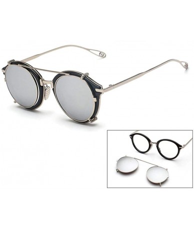 Aviator Vintage Eyewear With Sunglasses Flip Cover Classic Designer Sun Gold Black - Silver Black - CR18XHG7LCH $9.71