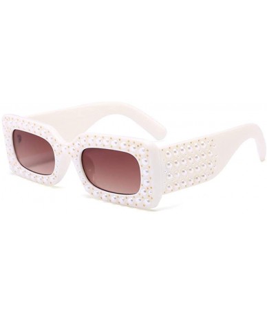 Square Square drill Sunglasses Street frame - C6 White Frame Double Tea - CR18W54KKGO $36.68