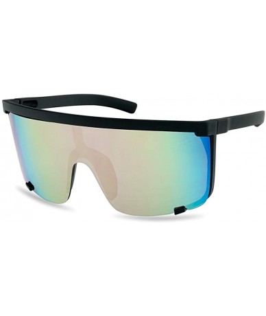 Wrap Oversized 150mm Super Shield Mirrored Lens Sunglasses Retro Flat Top Matte Black Frame - CL18G2CYZ3S $29.19