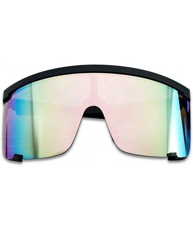 Wrap Oversized 150mm Super Shield Mirrored Lens Sunglasses Retro Flat Top Matte Black Frame - CL18G2CYZ3S $19.33