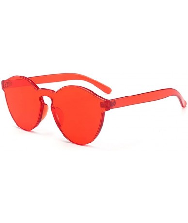 Round Oversized One Piece Rimless Tinted Sunglasses Clear Colored Lenses - Red - CH186M64SM3 $9.90