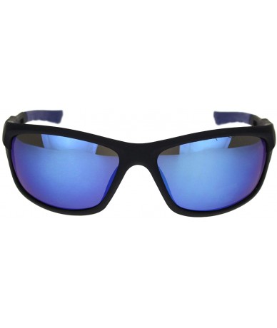 Rectangular Mens Classic Rectangular Warp Around Sport Plastic Sunglasses - Matte Black Blue Blue Mirror - CA18R7KQZCH $8.31