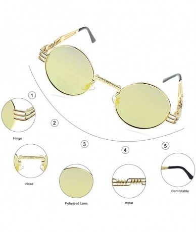 Round Round Sunglasses for Women Men - Polarized Lens-100% UV Protection - Gold Frame/Gold Lens - CY199OMD2U8 $11.89