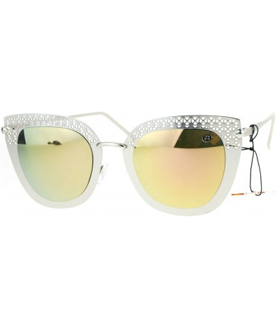 Cat Eye Luxury Womens Floral Die Cut Metal Brow Cat Eye Sunglasses - Silver Peach - CJ12NRZTNGN $9.72