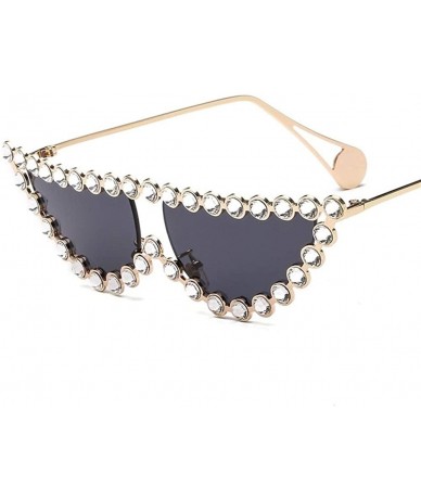 Cat Eye Fashion Diamond Frame Cat Eye Sunglasses Women Luxury Brand Vintage Triangle Shades Rhinestone Sunglasses Female - C6...