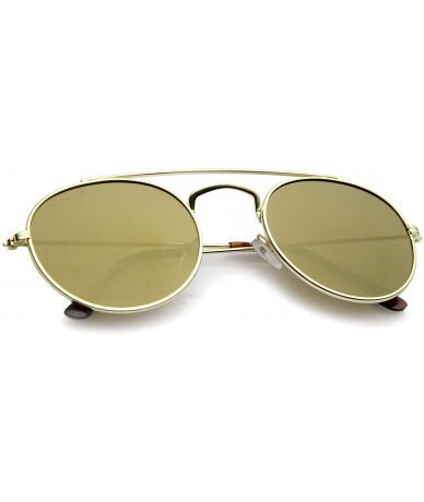 Aviator Classic Full Metal Double Bridge Crossbar Flat Lens Round Aviator Sunglasses 54mm - Gold / Gold Mirror - C612O3U9XAD ...