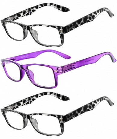 Rectangular Set of 3 Pairs Fashion Narrow Rectangular Colorful Frame Clear Lens Sunglasses - 2_leopard_purple - CS183GU3YUI $...