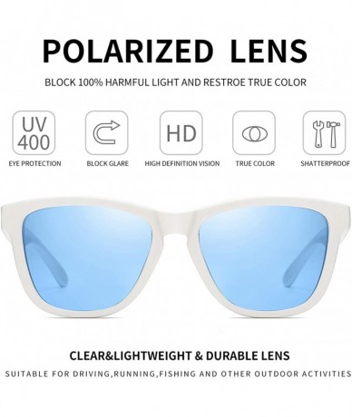 Square Polarized Sunglasses for Men Women Retro Classic UV400 Protection Sunglasses - White Frames/Blue Lens - C41970G6ZOQ $1...