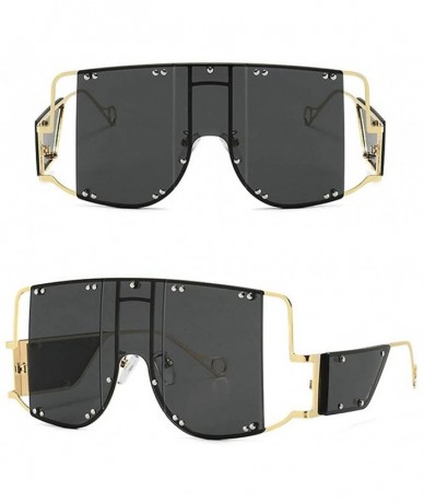 Shield One Lens Sunglasses With Side Shields 2019 Gold Black Women Sun glasses Male Big Frame Metal UV400 - CU18YND4DGI $12.41
