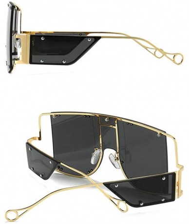 Shield One Lens Sunglasses With Side Shields 2019 Gold Black Women Sun glasses Male Big Frame Metal UV400 - CU18YND4DGI $12.41