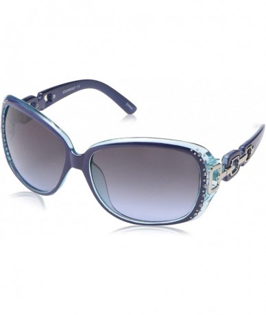 Shield Women's 1017SP Oval Rhinestone Crystal Accented Sunglasses with 100% UV Protection - 70 mm - Navy/Turquoise - CO18NTZY...