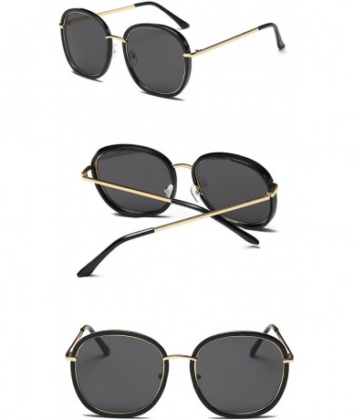 Goggle Classical Big Oversized Oval Round Retro Floral Fashion Polarized Women Sunglasses - Black & Black - CJ18GDKDSX0 $17.78