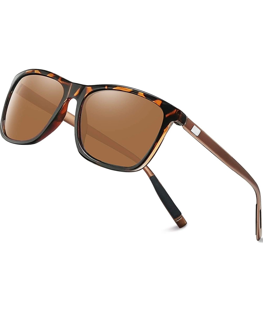 Oversized Rectangular Sunglasses Polarized Aluminum Glasses - Brown - C1194ERKOQQ $14.43