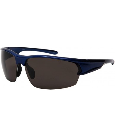 Rectangular Men Semi-rimless Glasses Rectangular Sports Sunglasses for Men 570115 - Sd Blue Frame/Grey Lens - CF18L5YRUA6 $11.02