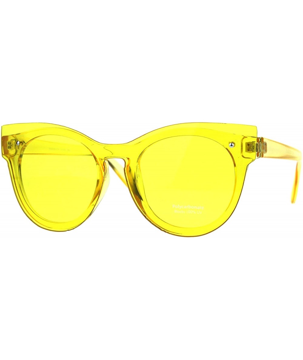 Shield Womens Unique Exposed Panel Lens Cat Eye Horn Rim Keyhole Sunglasses - Yellow - CE189IQ8640 $24.08