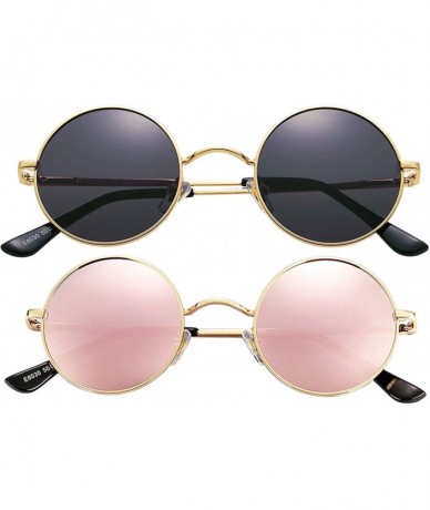 Round 2-Pack John Lennon Style Round Sunglasses for Men Women Polarized Small Circle Sun Glasses - C7192EDTQN9 $16.13