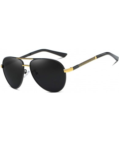 Sport Men Aviator Sunglasses Polarized Women UV 400 Protection 60MM Fashion Style Driving - Black Gold - CD192G9QOOA $11.36