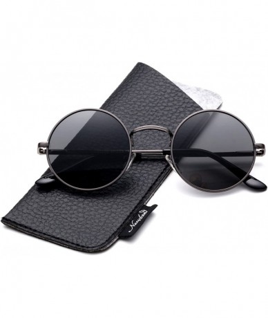 Round Vintage Polaroid Sunglasses Polarized Steampunk - Gunmetal / Smoke - CL18EQWW6QA $9.60