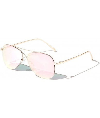 Round Austin Round X Bridge Thin Frame Aviator Sunglasses - Rose Pink - CU197L5TMZ2 $18.17