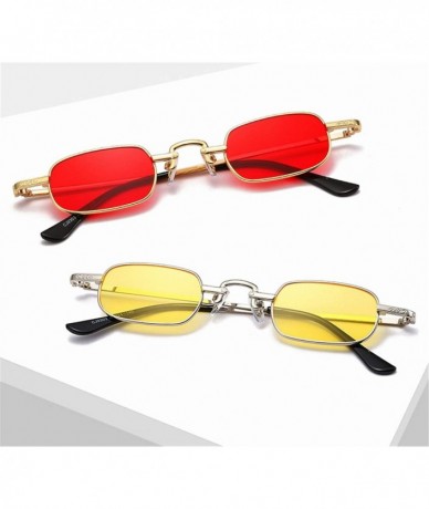 Oval Women&Men Vintage Small Rectangle Sunglasses Metal Frame Hip Hop Sun Glasses Fashion Red Sunglass Retro Shades - CB199CO...