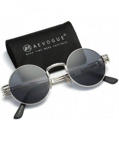 Round Sunglasses Steampunk Style Round Metal Frame Unisex Glasses AE0539 - Silver&black - C517YAMOOZ4 $13.09
