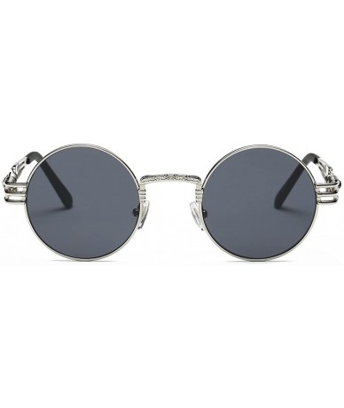 Round Sunglasses Steampunk Style Round Metal Frame Unisex Glasses AE0539 - Silver&black - C517YAMOOZ4 $13.09
