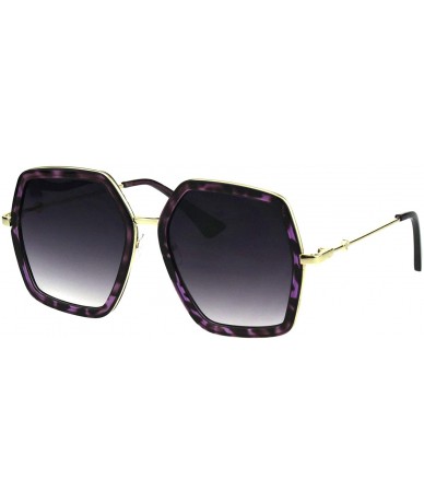 Oversized Womens Oversized Sunglasses Hexagon Shape Double Frame Shades UV 400 - Purple Tortoise (Smoke) - CE18RMHMEQ0 $22.87