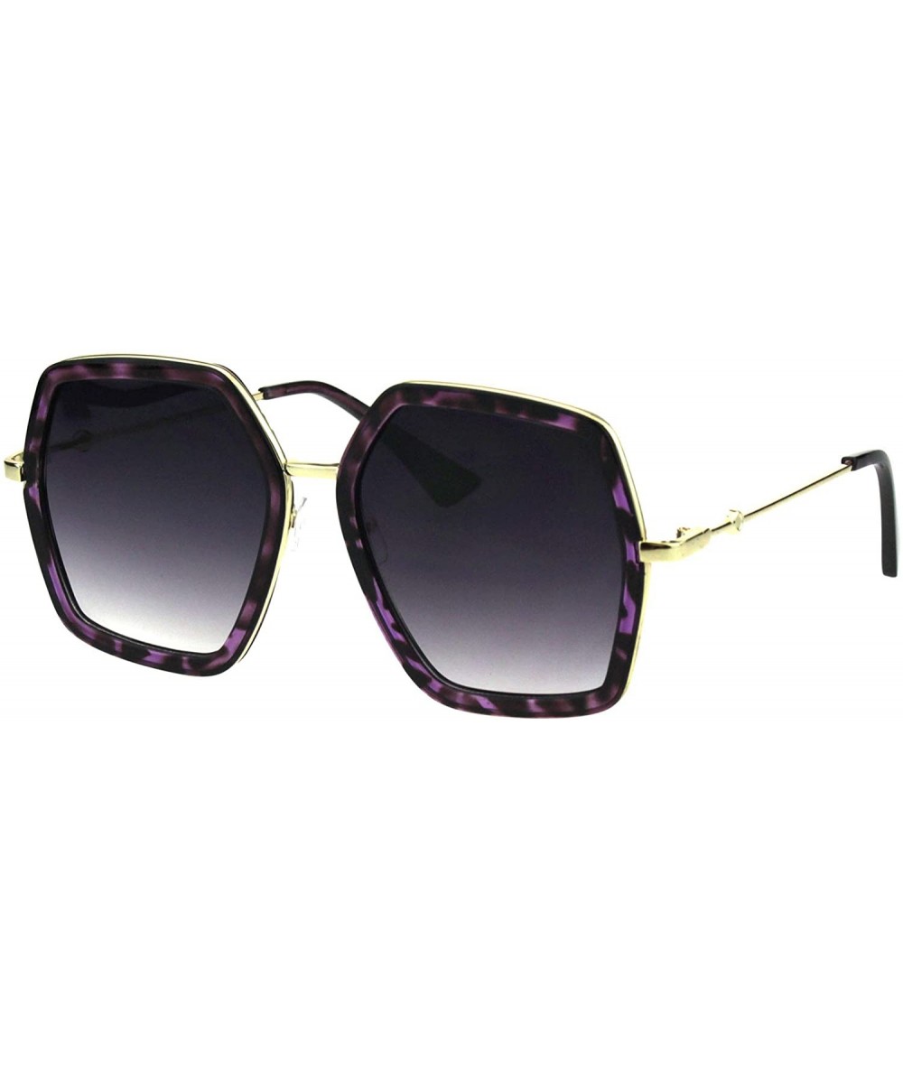 Oversized Womens Oversized Sunglasses Hexagon Shape Double Frame Shades UV 400 - Purple Tortoise (Smoke) - CE18RMHMEQ0 $8.61