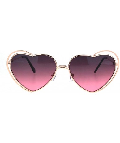Oversized Heart Shape Sunglasses Oversized Double Metal Frame Gradient Color Lens - Rose Gold (Smoke Pink) - C718SCCZ6IO $21.74