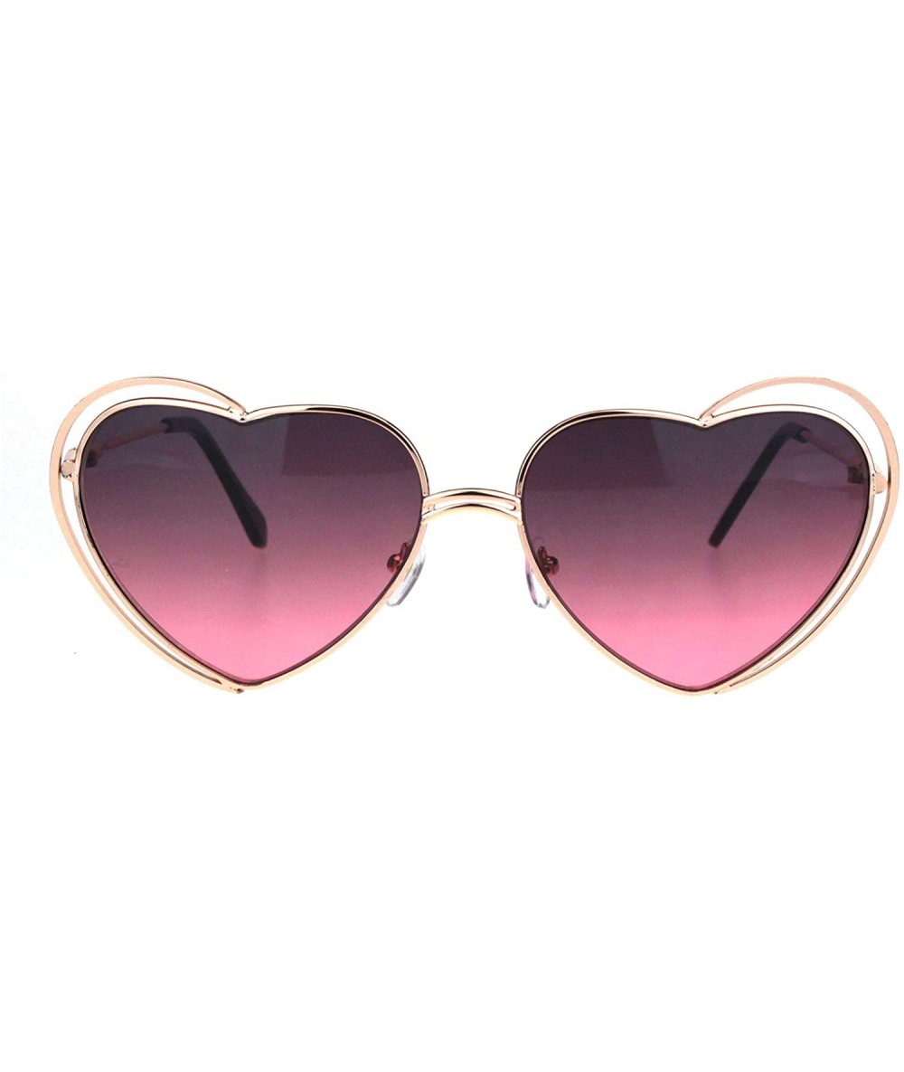 Oversized Heart Shape Sunglasses Oversized Double Metal Frame Gradient Color Lens - Rose Gold (Smoke Pink) - C718SCCZ6IO $9.72