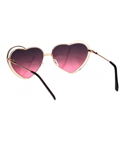 Oversized Heart Shape Sunglasses Oversized Double Metal Frame Gradient Color Lens - Rose Gold (Smoke Pink) - C718SCCZ6IO $9.72